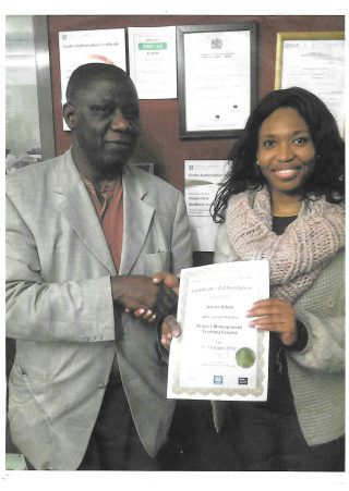 Volunteer receiving certification on completion of a course